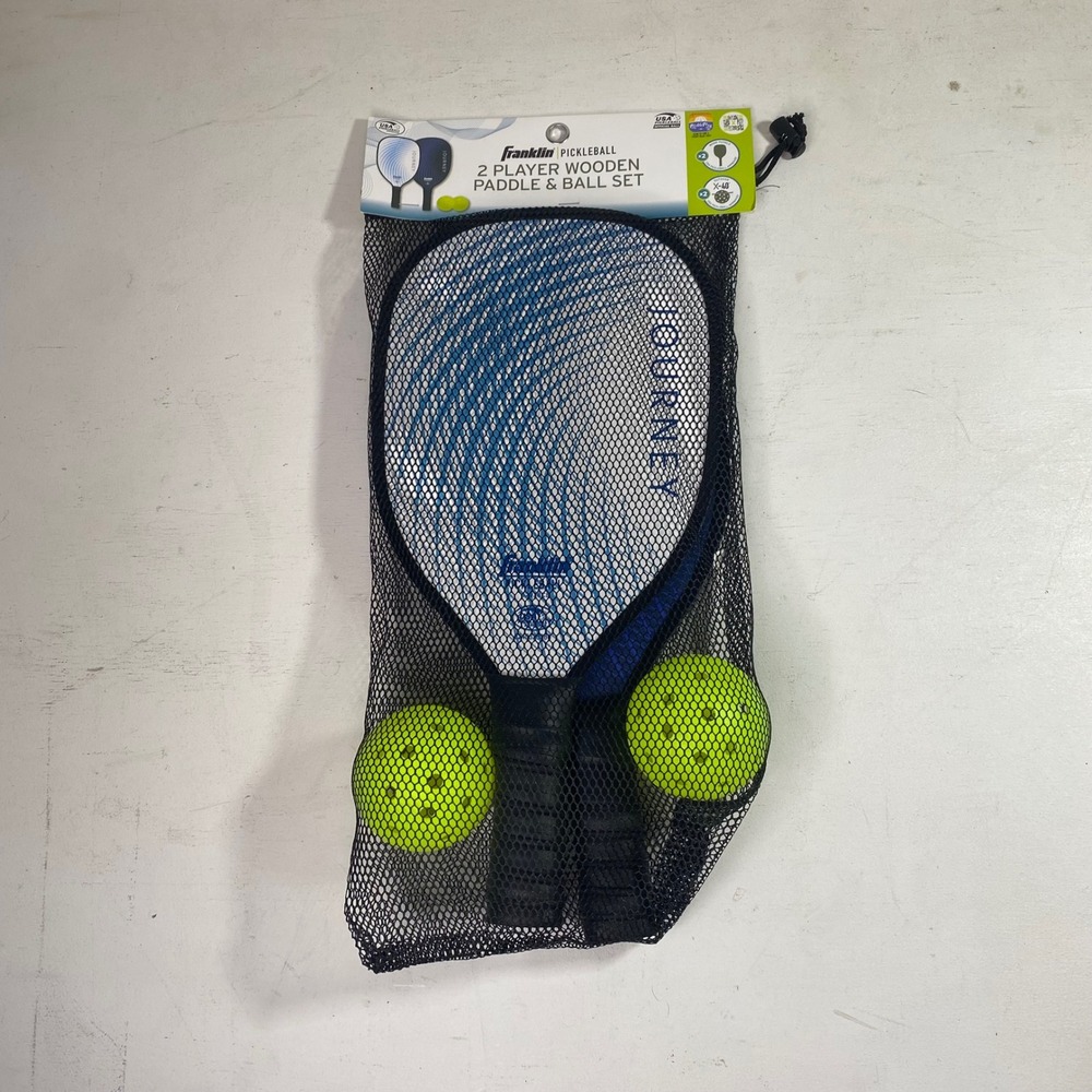 Franklin Pickleball 2 Player Wooden Paddle & Ball Set Journey Blue White X-40